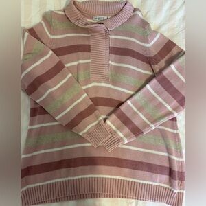 Liz Claiborne Pink and Cream Striped Turtleneck Sweater